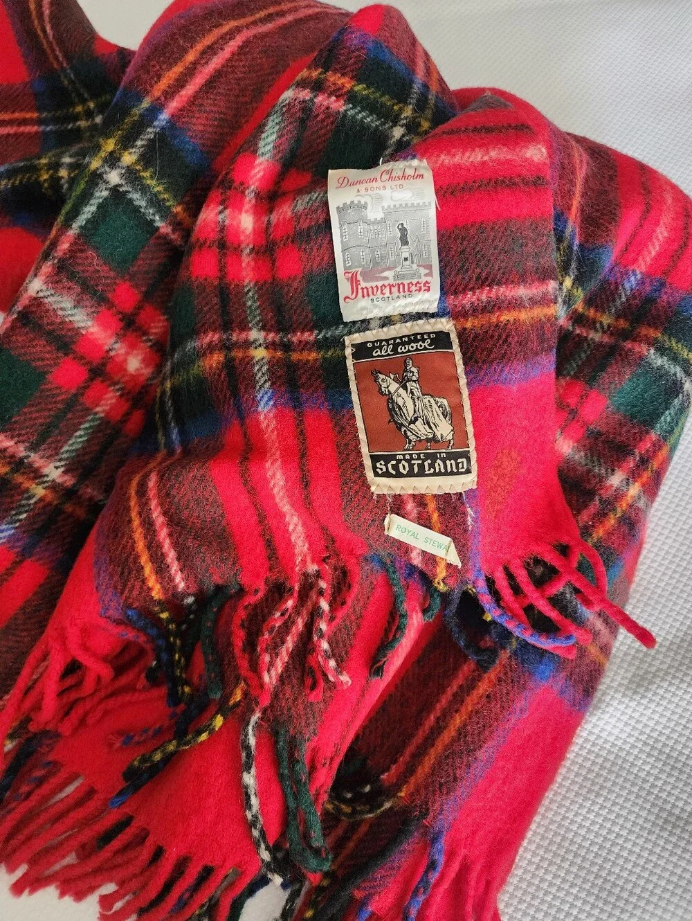 Scotland Wool Tartan Fringe Blanket Scarf - Red Plaid